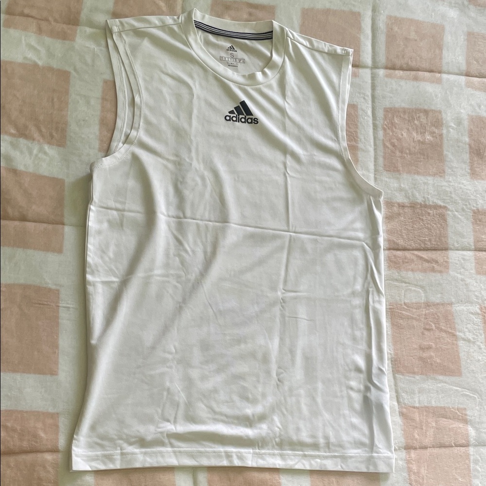 Adidas White Sleeveless Top with Black Logo